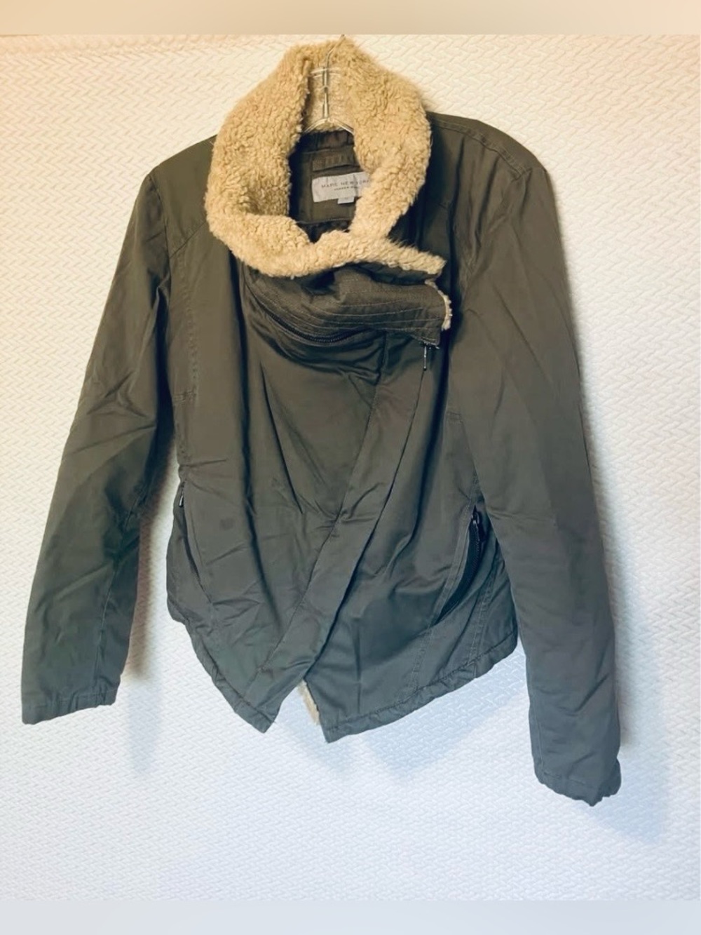 Marc New York Asymmetrical Moto Jacket Olive Green Sherpa Collar Women’s Medium